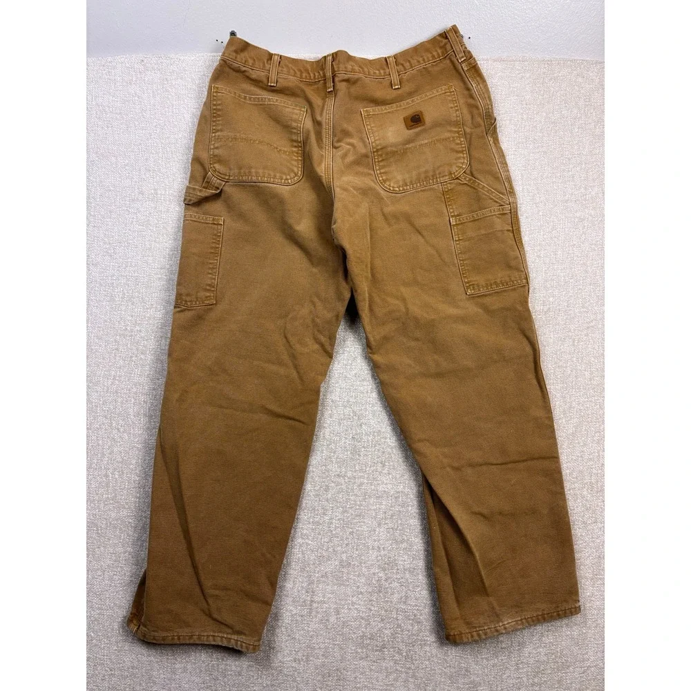 Carhartt B111 BRN Mens 36x30 Flannel Lined Duck Canvas Work Pants Brown Plaid